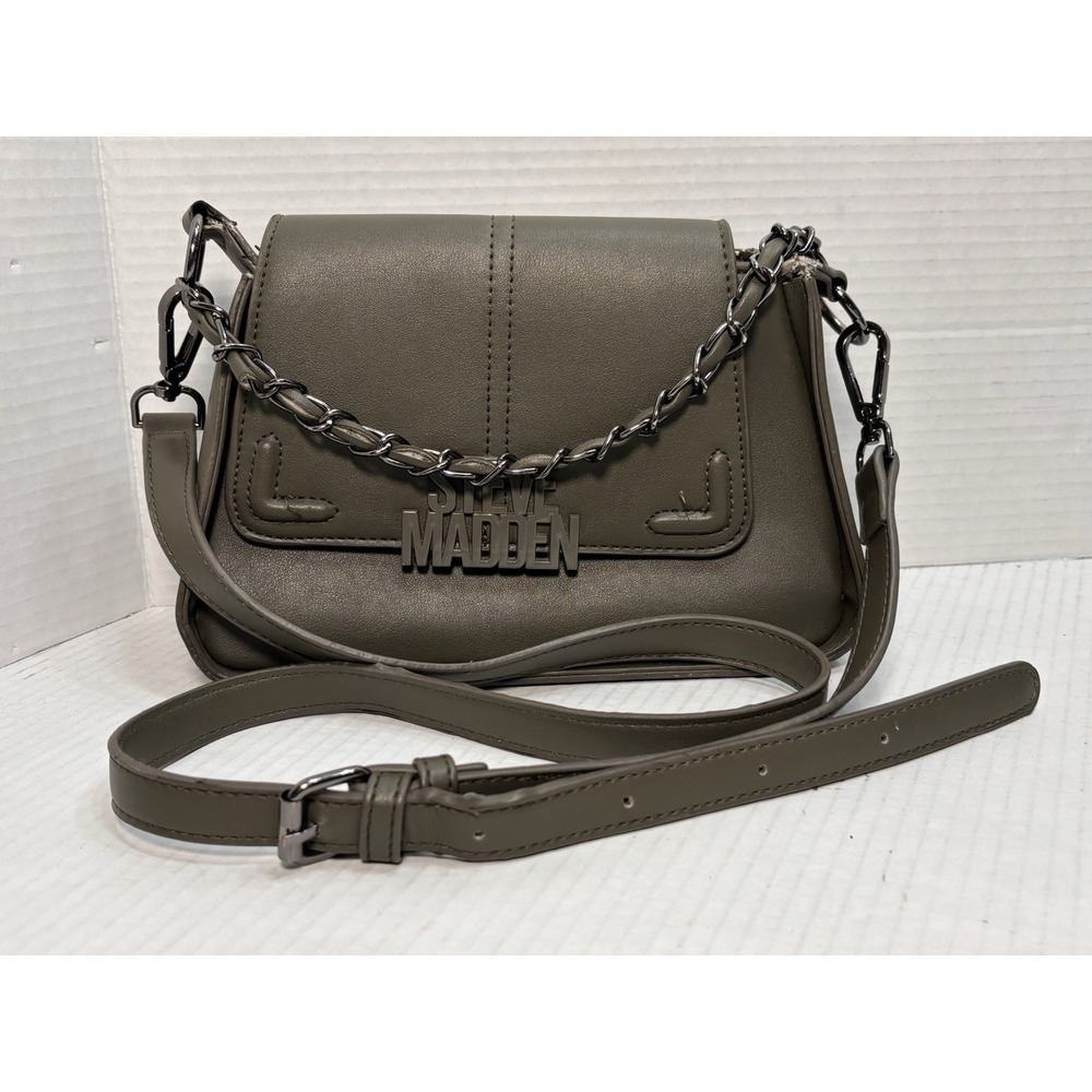 Steve Madden Olive Green Crossbody Flap Bag Chain Strap‎ Logo Small Handbag